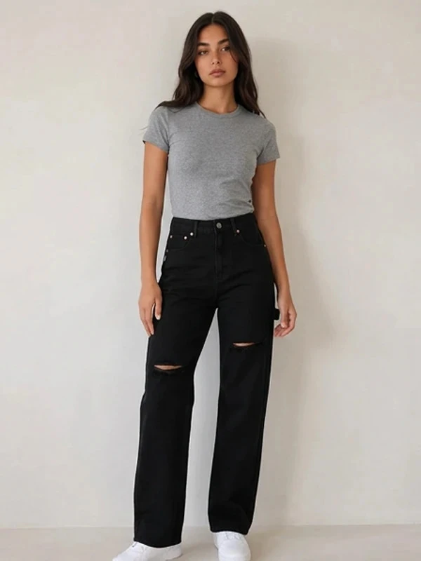 Jean wide leg noir déchiré